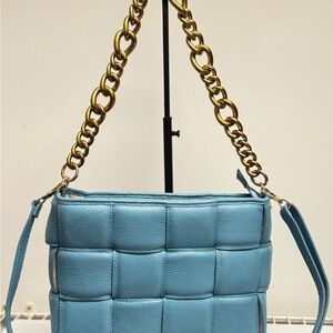 Monica Bini Blue Leather Shoulder Crossbody Bag Purse Read Description!
